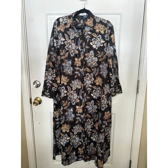 Maye Dress Women XS Brown Issa Zingara Paisley Print Long Sleeve Midi Shirtdress - Picture 3 of 9